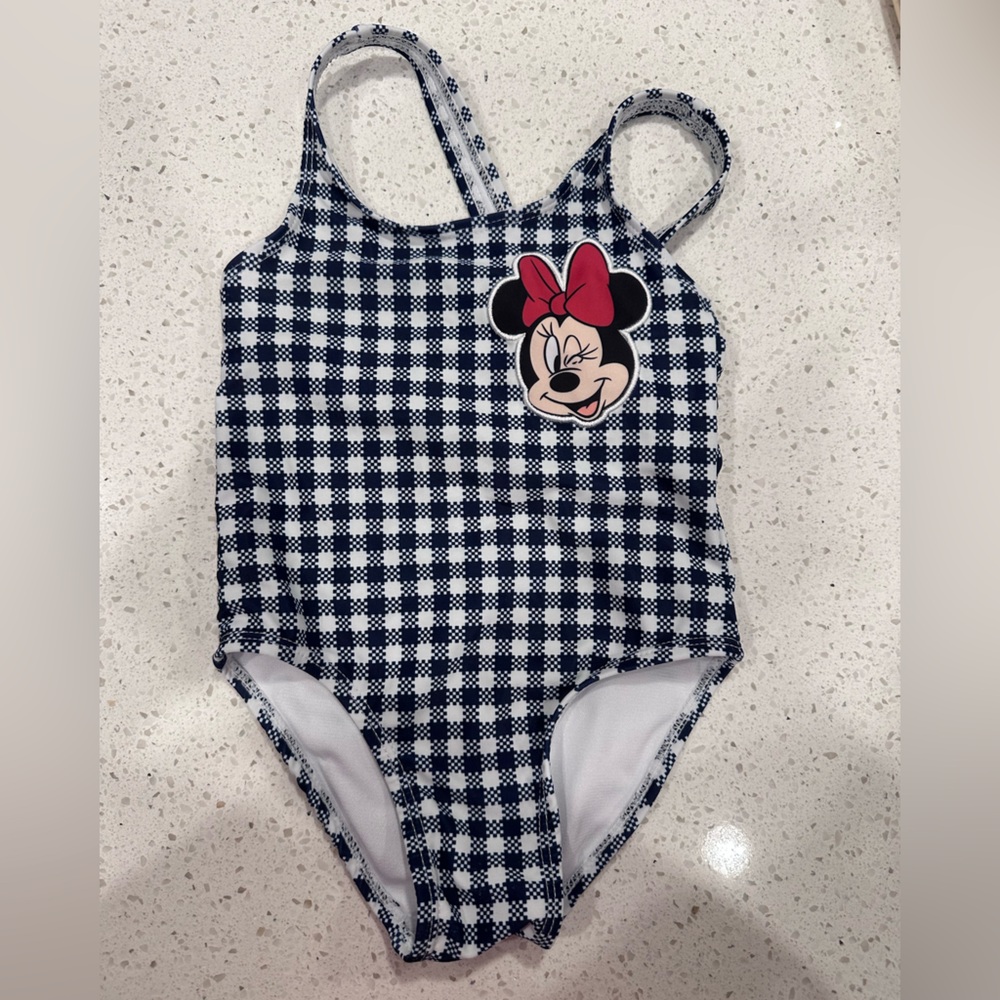 Disney Kids Swim One Piece - Navy and White Checkered
